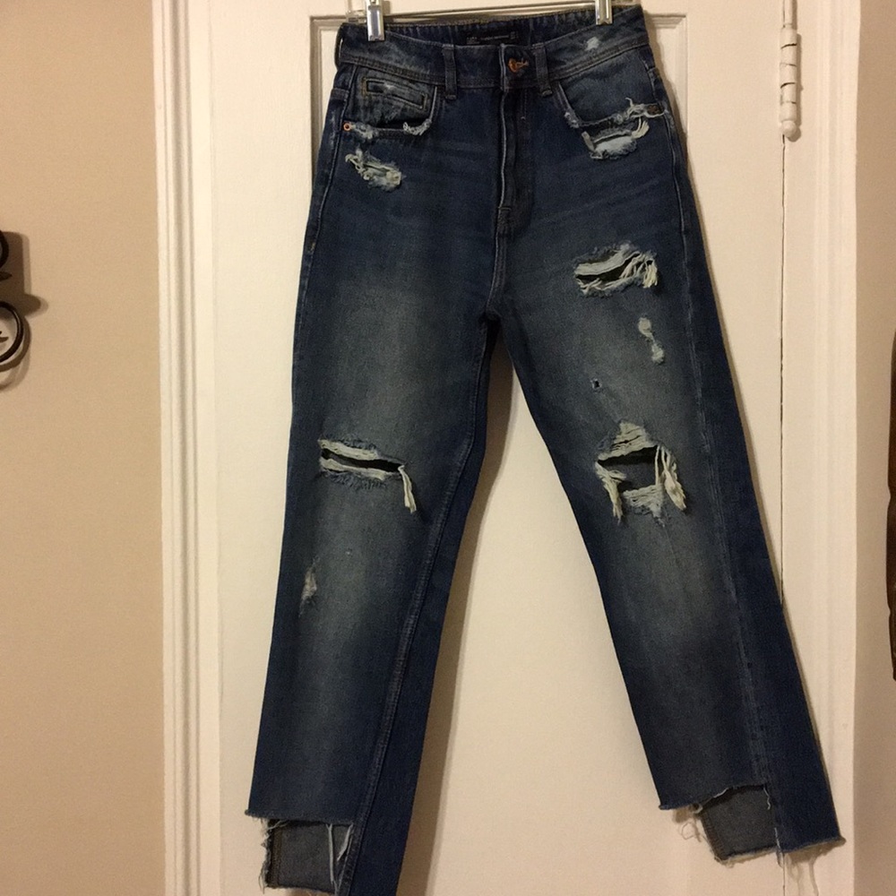 Zara Distressed Uneven Hem Jeans